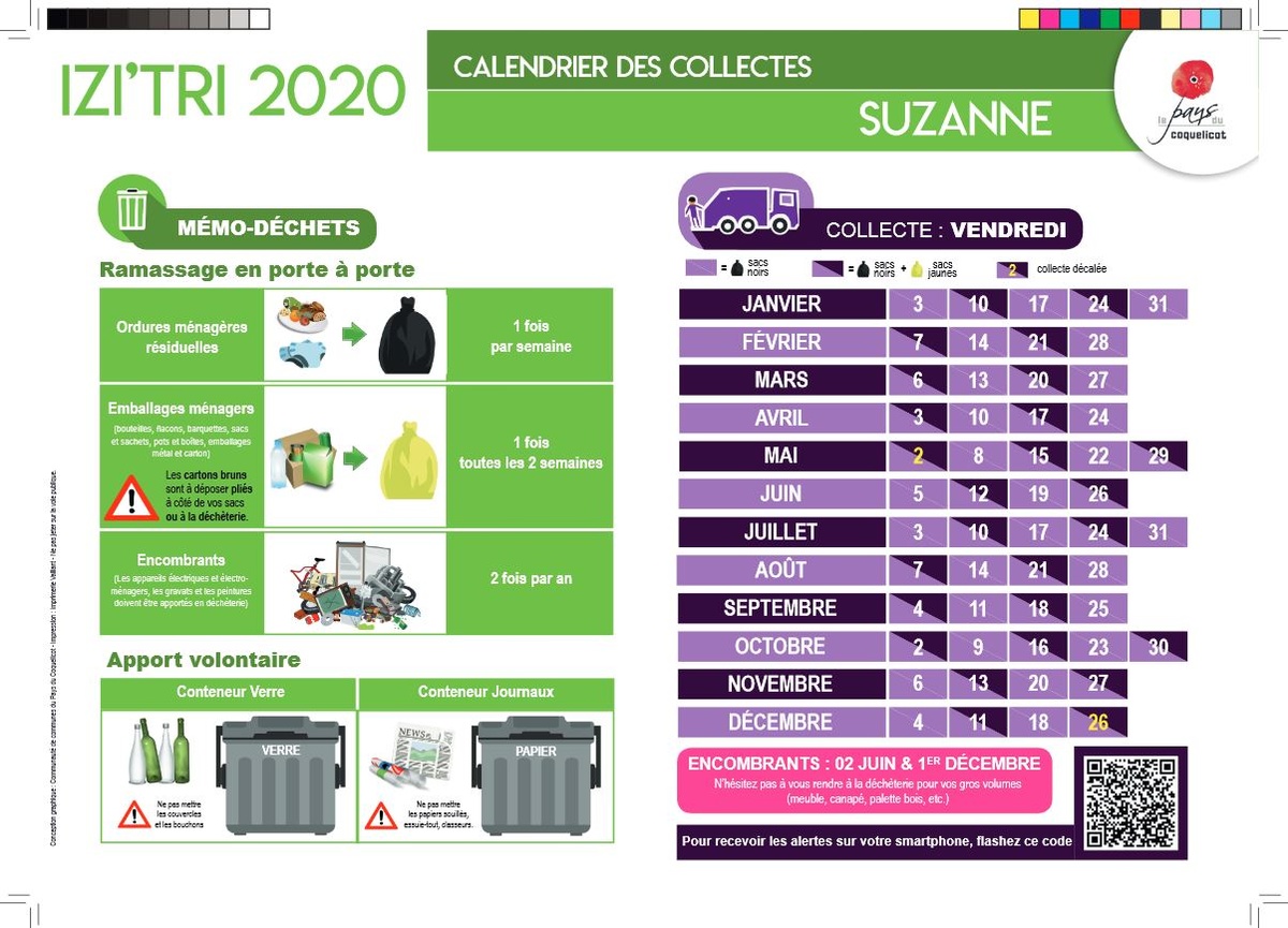 Calendriers de tri sélectif IZI'TRI 2020 - Mairie de Suzanne